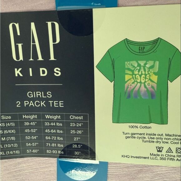 GAP Kids Girls 2 Pack T-shirts Green and Purple  Large 10/12 Green Orchid Bloom - Picture 5 of 5